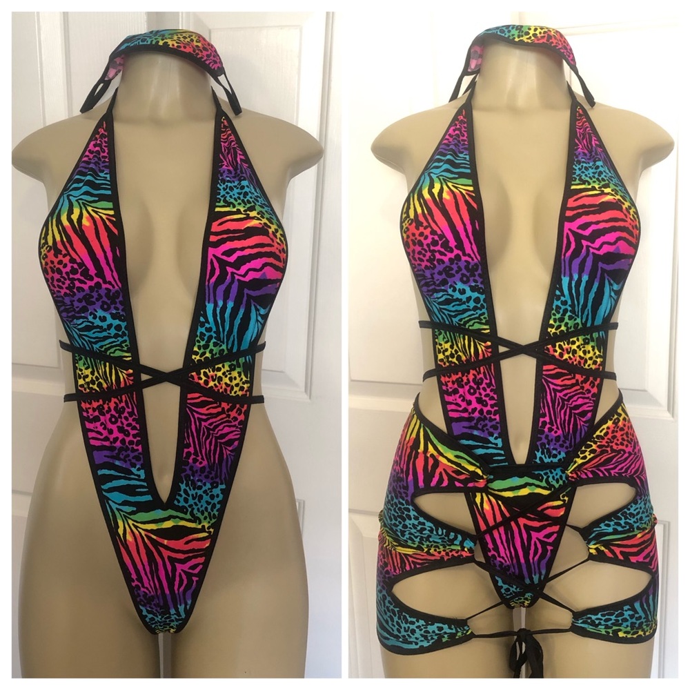 Neon rainbow animal print set